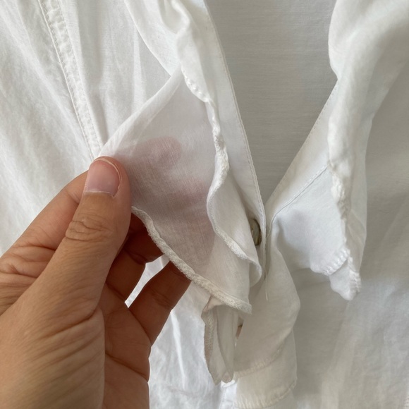 White H&M blouse with ruffle collar and roll-up sleeves - size 34 / 4 - Picture 3 of 9